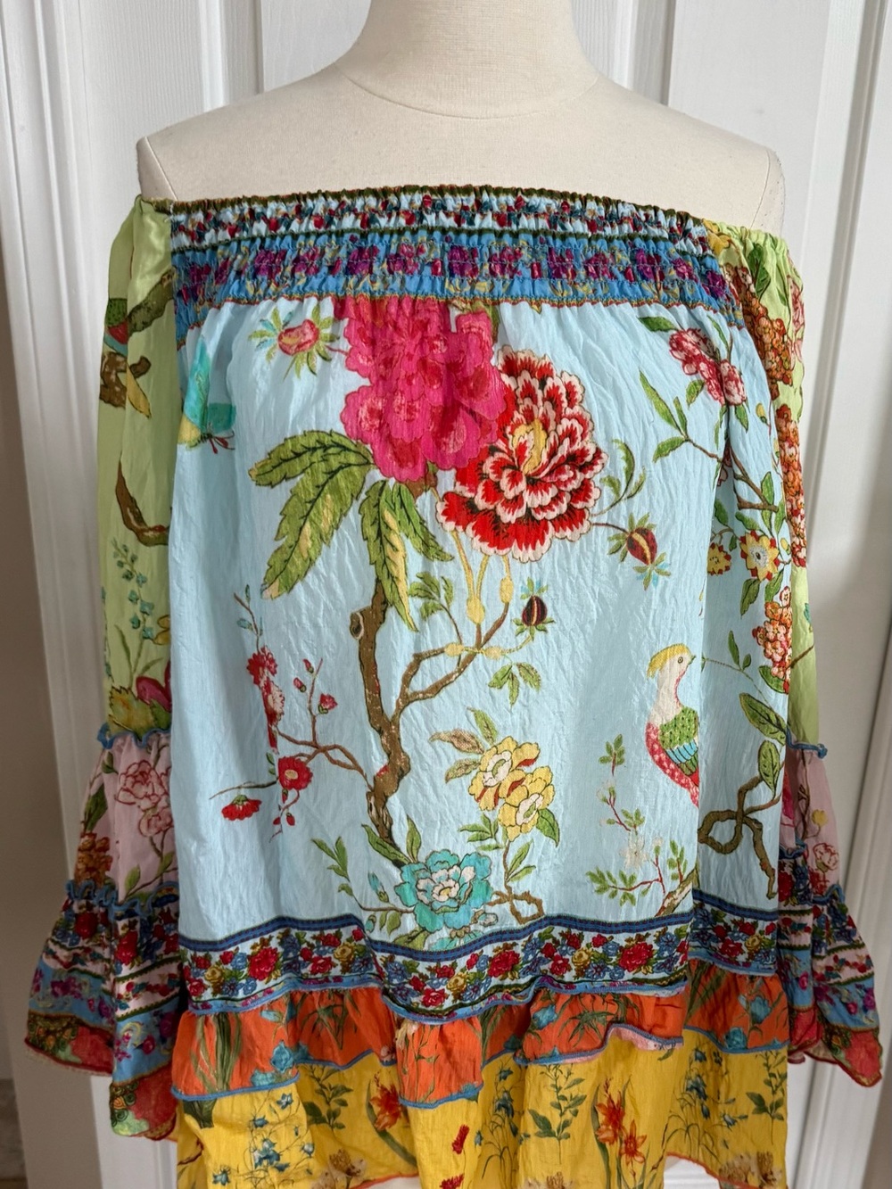 John Mark Floral gorgeous bohemian  ruffle in Light tones